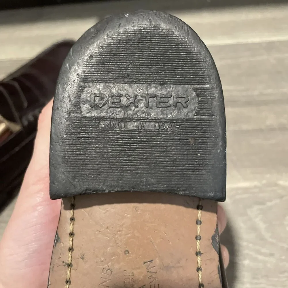 Vintage DEXTER Mens Penny Loafers Leather Brown Handsewn Made In USA Size 8.5 D